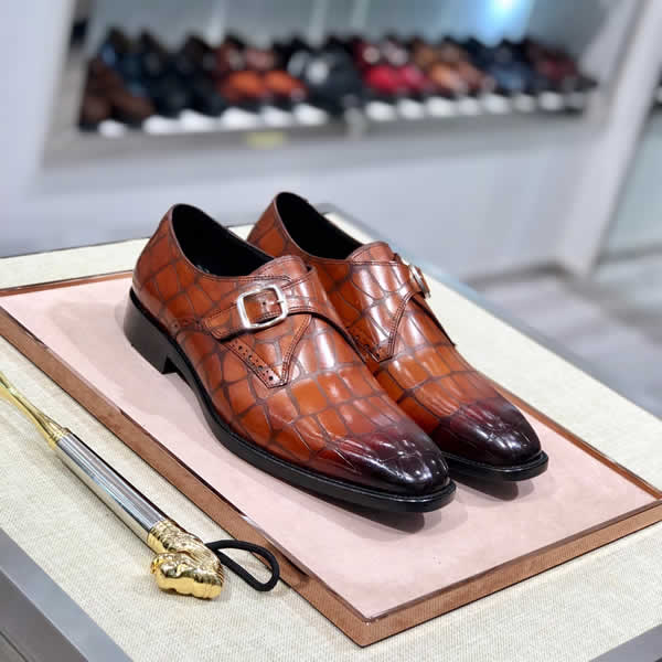 Berluti Classic Brown Men Shoes Leather Crocodile Pattern Casual Leather Shoes Men Wear-resistant Comfortable Mens Shoes